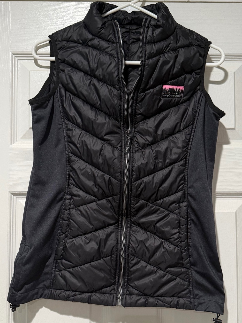 Simply Southern Black Quilted Vest with Pink Logo Patch